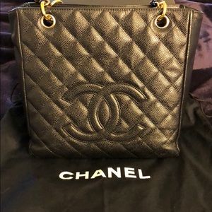 Chanel black caviar petite shopping tote